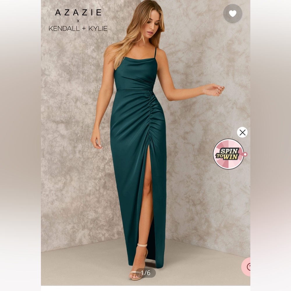 Azazie Kendall x Kylie Satin Dress in Pine Green